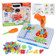 Haifeng 147 Pieces Creative nPlay Drill and Screwdriver Toy Set, DIY Mosaic Design Art Kit, STEM Edu