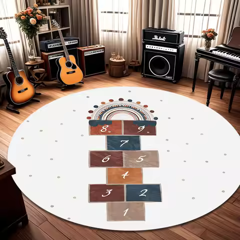 Boy Round Rug Hopscotch Floor Carpet Animals Non Slip Circle Rugs Anti Slip Mat Playground Area Rugs