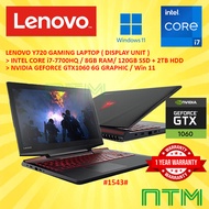 #1543 *DISPLAY UNIT* LENOVO Y720 GAMING LAPTOP I7-7700HQ 8GB 128SSD 2TB HDD NVIDIA GTX1060 6G GTX 10