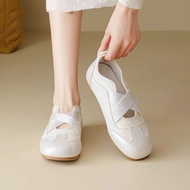 Bata shoes made of smooth white leather, easy to clean, elastic straps, good grip sole - F8808
