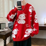 76277-Special P60 New Year Sweater Men's Benming Year Red New Year Sweater Men Couple Style Thickene