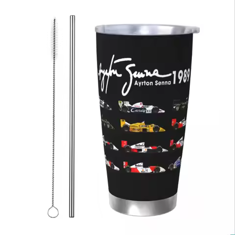 Cars Ayton Senna Racing Car Insulated Tumbler with Straws Lid Stainless Steel Thermal Mug Double Wal
