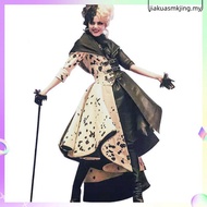 Cruella De Vil Cosplay Costume Women Gown Black White Maid Dress Outfits Halloween Party  Performanc