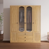 Nordic Solid Wood Wardrobe 2.4m Single Door Modern Simple Bedroom Large Capacity Wardrobe 3 Doors 4 