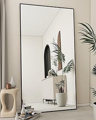 Koonmi Large Mirror Full Length 34"x76", Floor Body Mirror with Stand, Metal Frame Wall-Mounted Vani