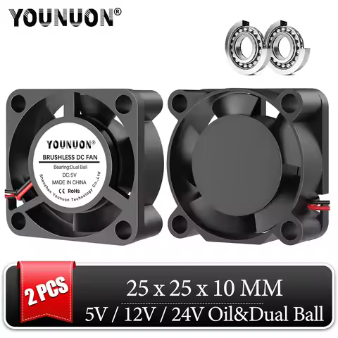 2 Pieces Sleeve&Ball 2510 25MM 25x25x10MM Graphics Card Cooling fan DC 2.5CM 5V/12V/24V Mini Cooler 