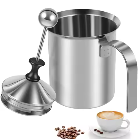 400 ml Manual Milk Frother 304 Stainless Steel Double Mesh Milk Creamer Handheld Latte Coffee Foam P