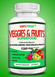 Simply Potent Veggies &amp; Fruits Superfood | Powerful Blend of 28 Organic Greens, Vegetables &amp; Fruits 60 Capsules