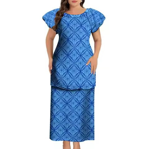 The stunning Puletasi dress is a custom-made Polynesian tribal women's dress with artistic prints fr