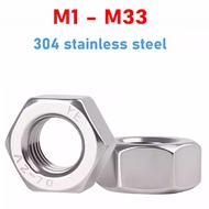 M1 - M33 DIN934 304 A2-70 Stainless Steel Hex Hexagon Nut Metric Threaded Hexagonal Metal Fasteners 