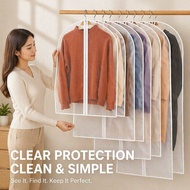 Garment Dust Cover Transparent Clothes Hanging Bag Beg Pakaian Wardrobe Zipper Foldable Coat Suit