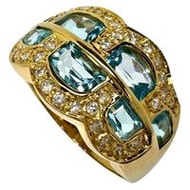 Size 18, 2.72ct blue topaz and 0.39ct diamond ring, 18K gold, 8.3g, for women