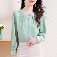 Áo Sơ Mi trung niên nữ U30 U40 U50 Áo Nữ Tay Dài Cổ V Dây Ngang  Đơn Giản HT_ Thời Trang Trung Niên