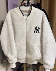 mlb宽松卫衣外套白色绒毛