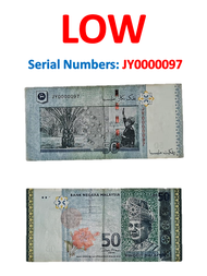 Duit Lama Extremely rare collectible and valuable Low Serial Numbers Malaysia RM50 Banknote 11th ser