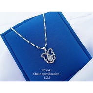 S925 Silver Plated Platinum "Pendant Bowknot🎀 Necklace Set" (Set Rantai Leher+Loket)925銀鍍鉑鑲鋯蝴蝶结鏈墜項鏈組 PFS-041