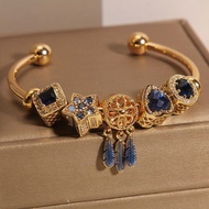 Pan's Style Blue Ocean Heart Open Bracelet Female ins Niche Retro Star Dream Catcher Pendant Bracele