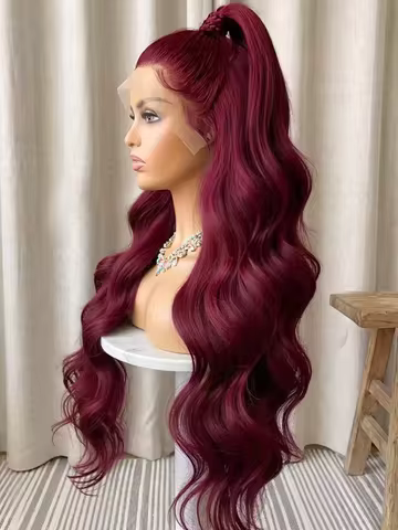 99J Burgundy Lace Front Wig 250 Density 13x4 HD Transparent Lace Frontal Human Hair Wigs Body Wave H