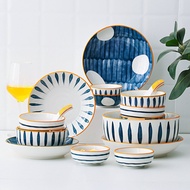 Bowl Japanese tableware set steak plate western plate hand-painted tableware ceramic bowl plate home