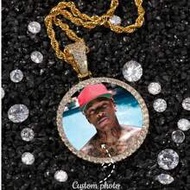 1pc Customized DIY Photo Round Pendant Necklace - Shiny Zirconia Inlaid, Meaningful Jewelry For Cust