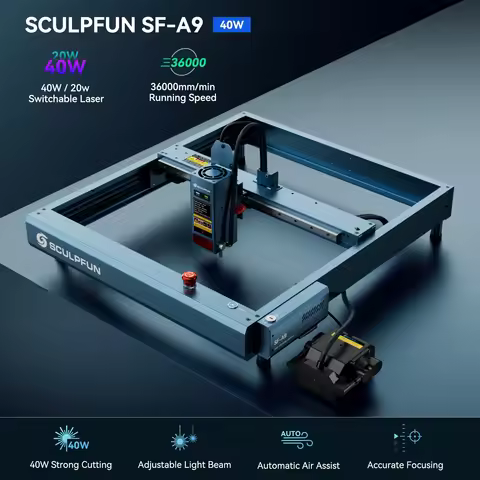Sculpfun SF-A9 40W Laser Engraver Cutting Machine With Automatic Air Assist USB/BT/WiFi 400x400mm Wo