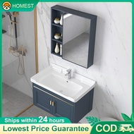 ➳Aluminum Bathroom Cabinet Mirror Ceramic Sink with Basin Set Cosmetic Storage Mirror Box Kabinet Bercein✪