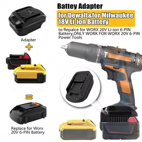 DM18WORX6PIN Battery Adapter for Dewalt 20V for Milwaukee 18V Li-ion Battery Convert to for Worx 20V