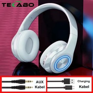 TEKABO Bluetooth Headset Macaron Wireless Headphone Portable HiFi Stereo Lampu LED Kartu Memori AUX