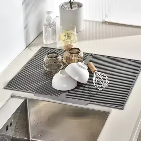 1Kitchen Draining Mat Household Dining Table Heat Insulation Mat Silicone Slope Tableware Plate Cup 