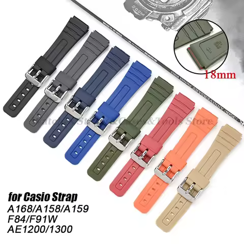Silicone Watch Strap for CASIO F-91W F84 18mm for W800H SGW400 F91W F105/108 A158/159/168 AE1200/130