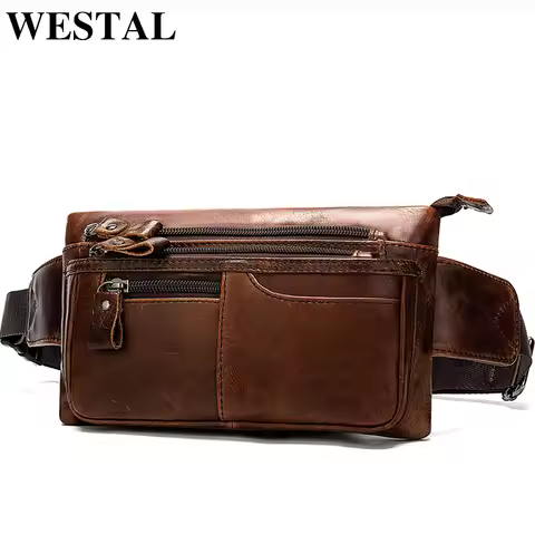 WESTAL Men's Waist Bags Genuine Leather Men's Belt Bag Fanny Pack Male Waist Pack Money Belt Hip Bag