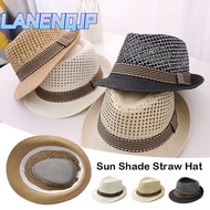 LANENQJP Sun Cap, Short Brim Breathable Straw Fedora Hat, Outdoor Straw Trilby Floral Hat Man