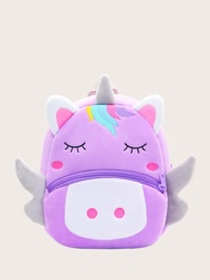 1 mochila de felpa de unicornio púrpura linda para niñas, adecuada para uso diario