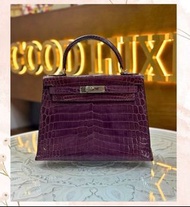 Hermes Kelly 28 亮面鱷 銀扣