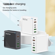 CEASIF6 160W Charger Plug, 6 Ports EU/US/UK Phone Charger Adapter, USB A+C Fast Charging with LED Mu