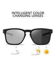 1對新款時尚男士方框光致變色偏光太陽眼鏡UV400騎行開車釣魚眼鏡