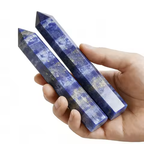 2pcs 5.91" Tall Lapis Lazuli Stone Single Pointed Hexagonal Prism Crystal Point Wand Home Decor Ston