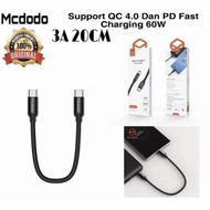 Mcdodo CA-7640 Power Bank Charger Cable Type C to Type C Data Cable PD 6OWatt 4A 20CM Short