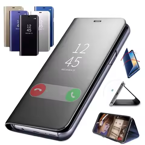 Luxury Touch Smart Flip Stand Clear View Phone Case For Samsung Galaxy S10 S9 S8 Plus S10e Mirror Ca