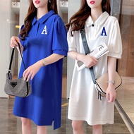 Oversized Plus Size 100KG Women's Loose Short Sleeve T-shirt Polo Dress Mid Length Dress Women Clothes