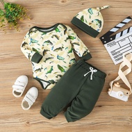 Baby Boy 01 Year Old Spring Autumn Style Long-Sleeved Romper Set Cartoon Print Casual Hooded Three-P