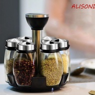 ALISOND1 Spice Storage Container, 360° Rotating Stainless Steel Rotating Spice Rack, Multi-purpose Tower Shelf Glass Spice Jars Sturdy Spice Bottle Rack Home Organization