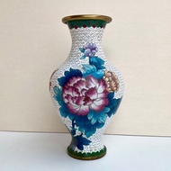 來自中國的復古景泰藍花瓶 1970 年代 |帶有花卉圖案的白色花瓶