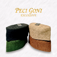 Peci Goni Hitam Cream Coklat Hijau - Kopiah Karung Goni Coklat - Songkok Hitam Goni - Peci Haji Goni