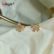 S925 mạ bạc kèm 18K vàng chạm khoét Bow khuyên nụ Tính tình đơn giản