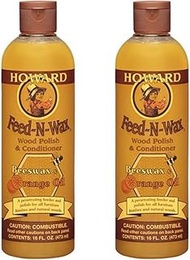 HOWARD Feed n Wax Wood & Conditioner Beeswax Polish, Orange, 16 Fl Oz, Pack of 2