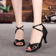 【Customer favorite】 Dileechi Genuine Latin Dancing Shoes Black Real Female Ballroom Dancing Shoes 7.5cm High Heel