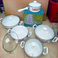 Panci Set 5 Pcs Indisah Tutup Kaca Bahanmotif Bunga