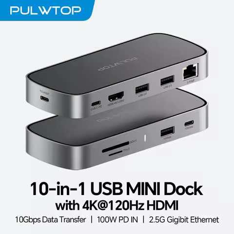PULWTOP MacBook Docking Station Dual Monitor for MacBook Pro/Air M5/M4/M3, with 2HDMI,PD,RJ45,USB A/