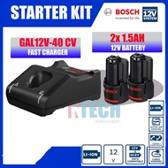 BOSCH 12V STARTER KIT C/W GAL12V-40CV CHARGER + 2X GBA 12V 1.5AH BATTERY